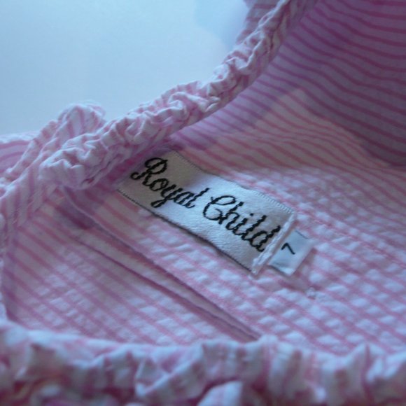 Vintage Smocked Pink Stripe Poodles Sheersucker Girl Size 7 Dress by Royal Child - Picture 9 of 10
